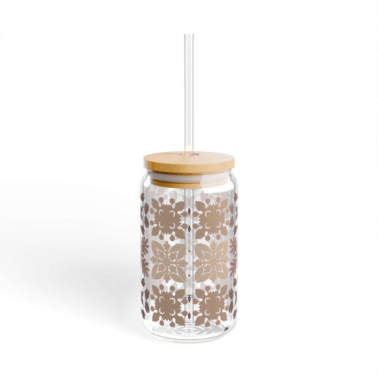 Neutral Quilt Pattern Sipper Glass, 16oz