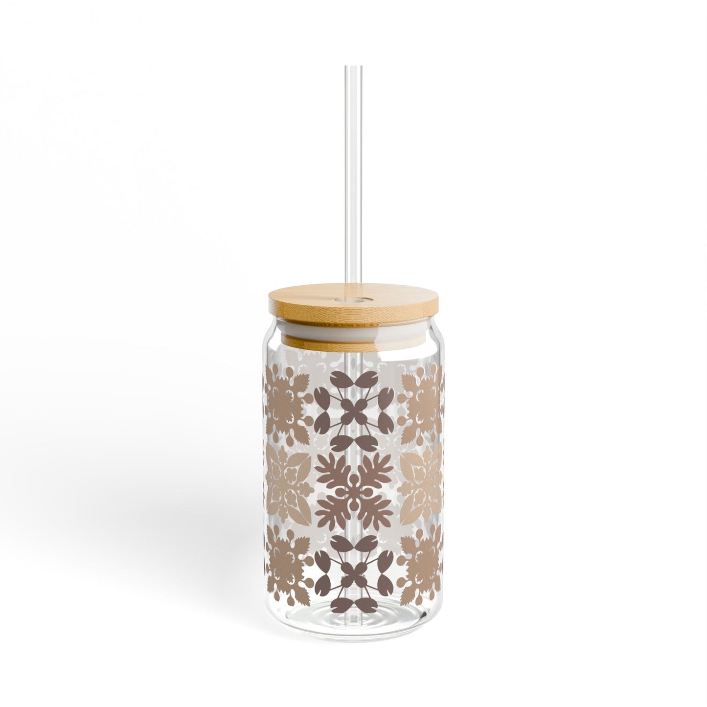 Neutral Quilt Pattern Sipper Glass, 16oz