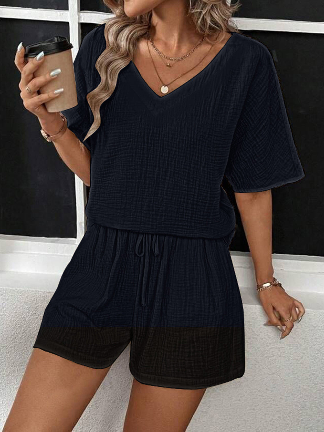 Maia V-Neck Half Sleeve Top and Shorts Set