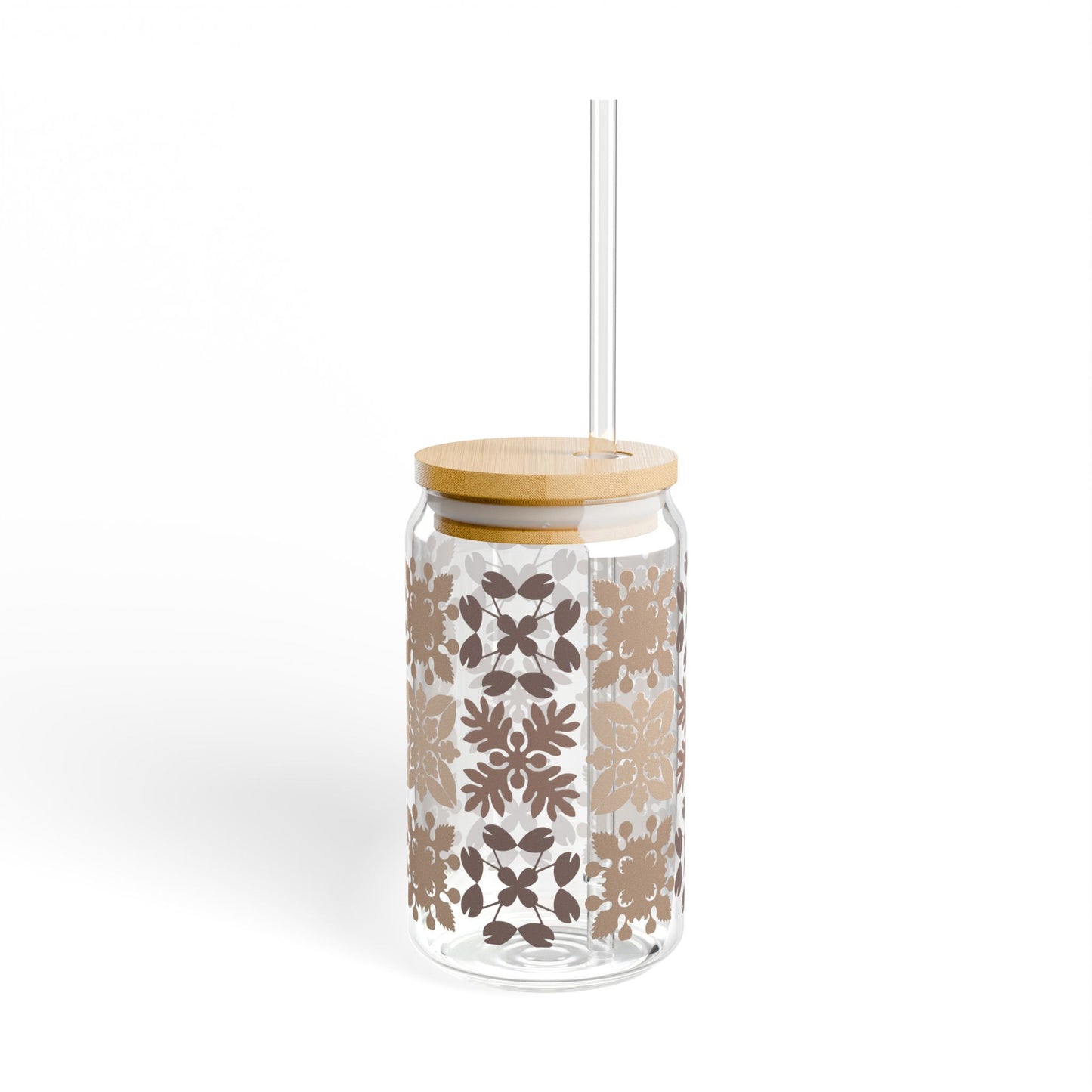 Neutral Quilt Pattern Sipper Glass, 16oz