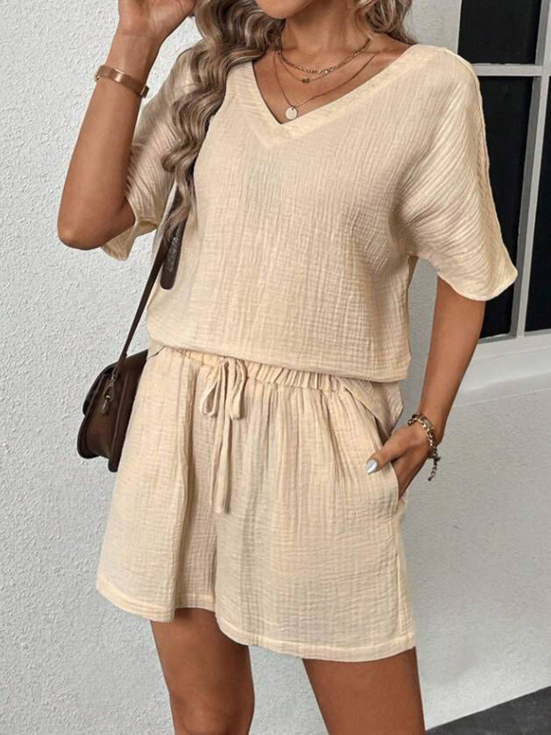 Maia V-Neck Half Sleeve Top and Shorts Set