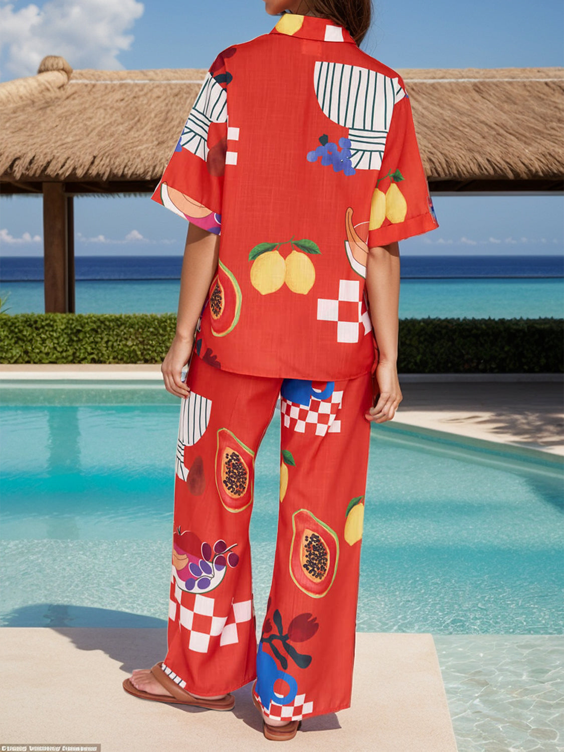 Wild Card Printed Dropped Shoulder Top and Wide Leg Pants Set
