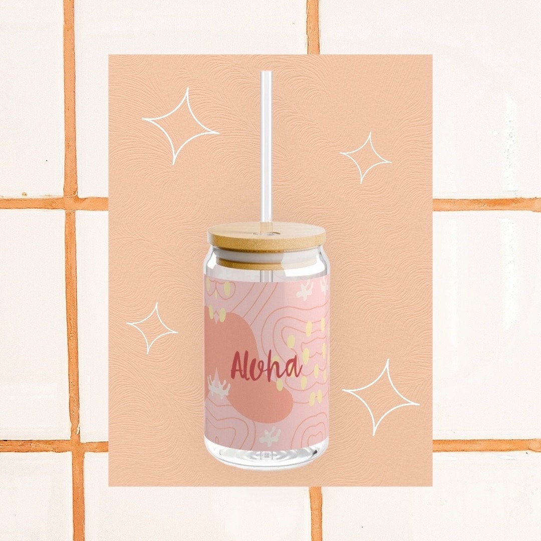 Pink Aloha Sipper Glass, 16oz